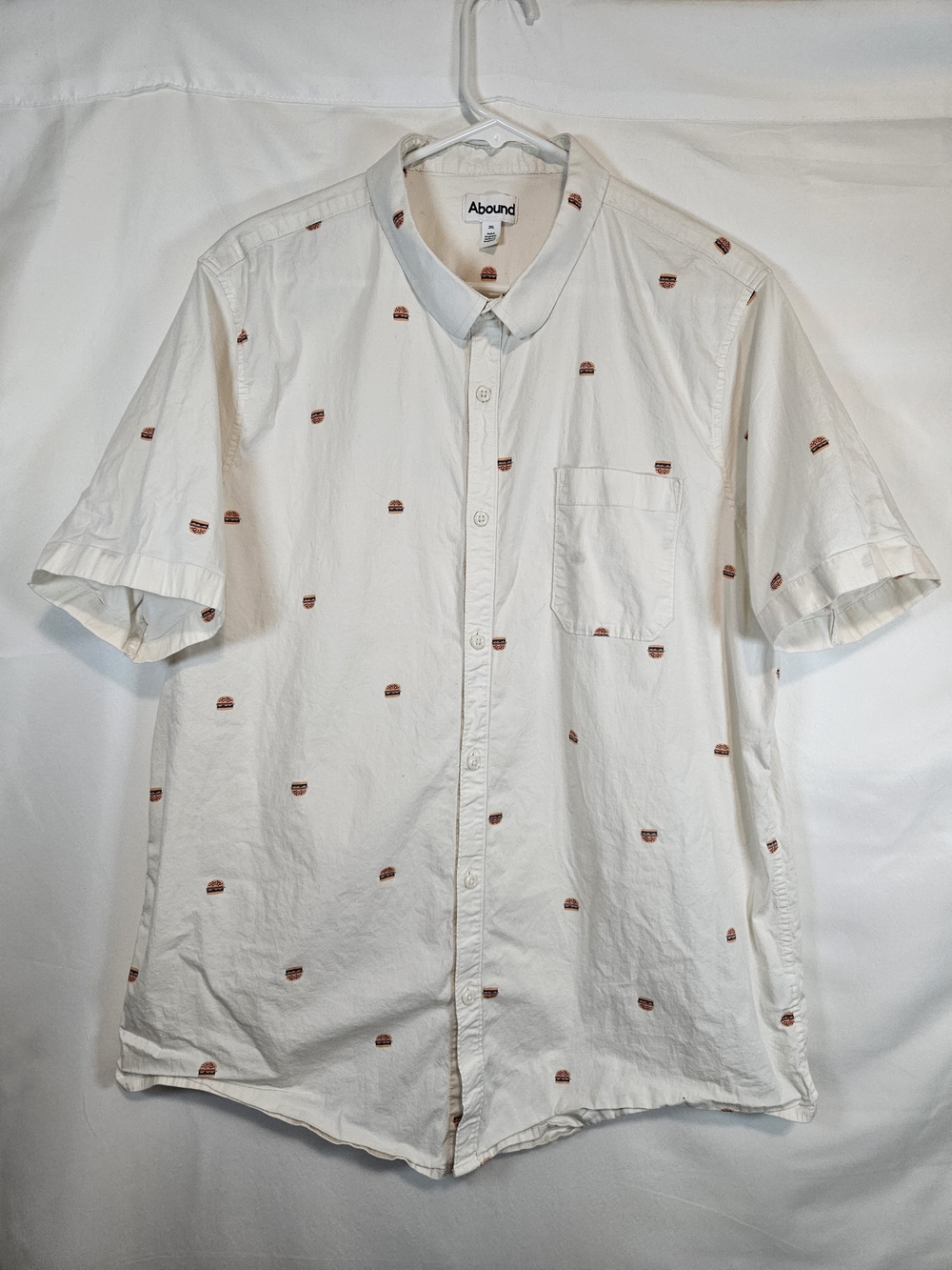 Abound White Short-Sleeve Button-Down Shirt with Hamburger Motifs